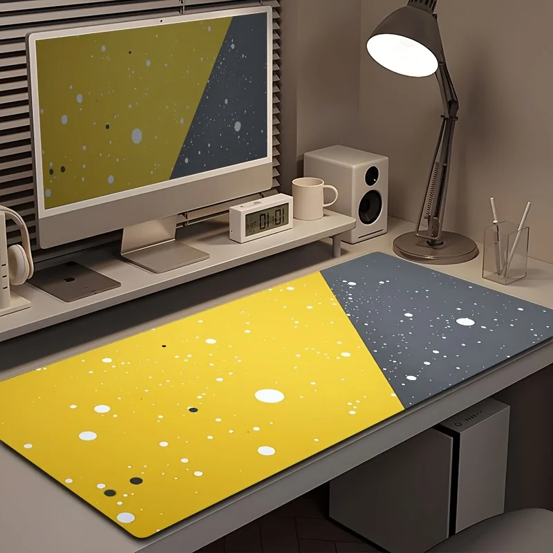 

1pc Creative Yellow & Gray Desk Pad with White Dots Design - High-Definition Print, Non-Slip Rubber Base, Reinforced Stitched Ed