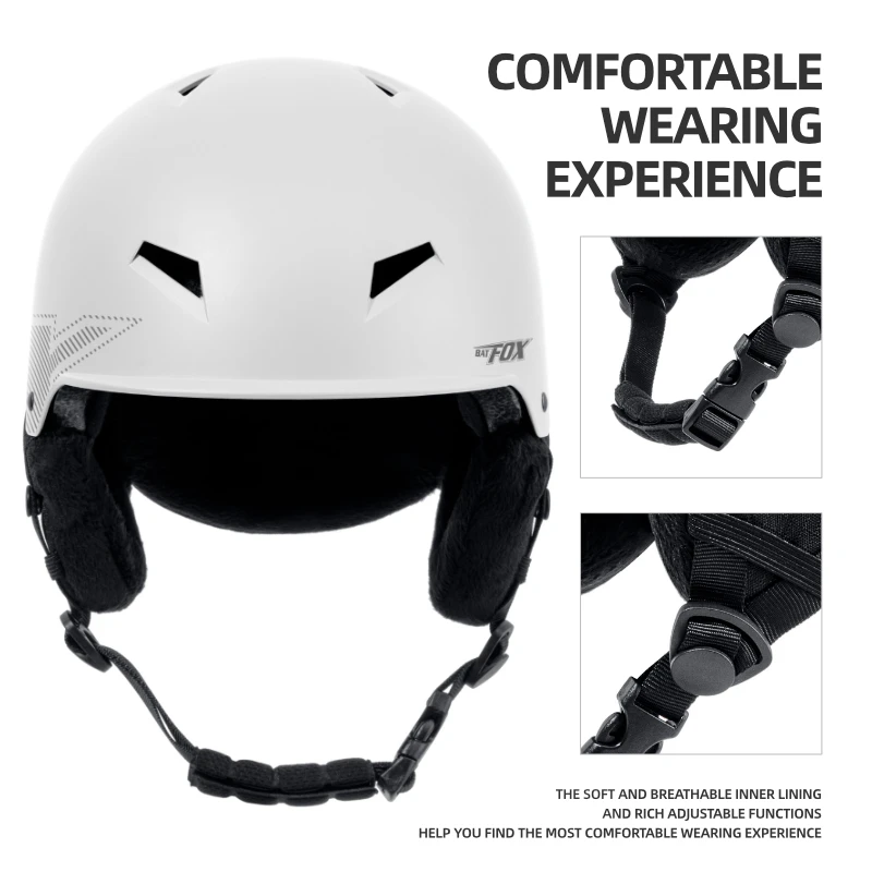 BATFOX-casco de Snowboard para adultos, casco de Snowboard integrado para hombre y mujer, forro cálido para invierno, monopatín para nieve, casco de