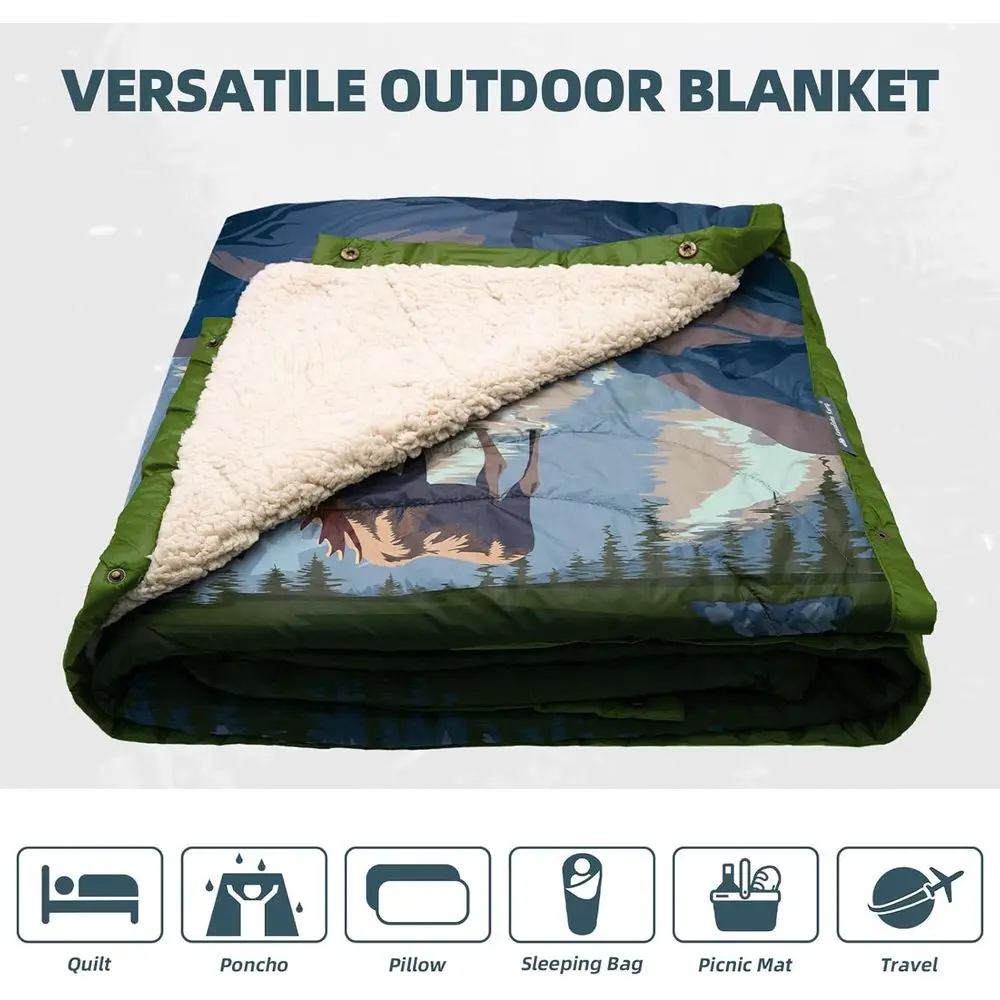 بطانية للتخييم في الهواء الطلق مع بطانة شيربا، وبطانيات مخيم سميكة ودافئة للغاية وحاف تخييم منتفخ وخفيف الوزن DWR #3