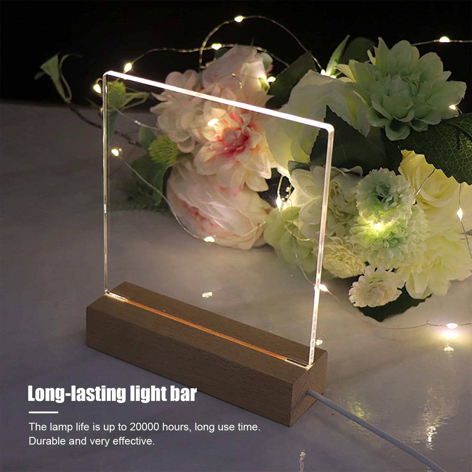 Rectangle Solid Wooden LED Base Strip Luminous Base for Resin Letter Lamp Glass Resin Art Wood Light Display Base Home Decor