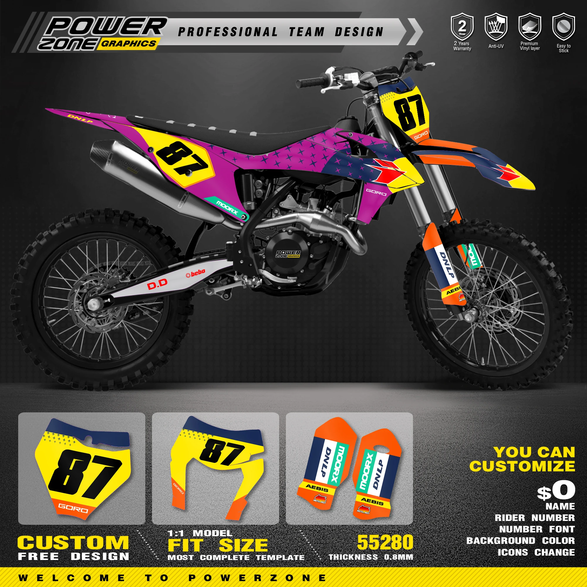 PowerZone Custom For KTM SX SXF MX 2019-2022 EXC XCW Enduro 20-23 125 to 500cc  Graphics Backgrounds Decals Stickers Kit 104