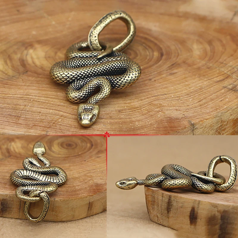 1PC Retro Copper Snake Ornament Decoration Tea Pet Miniatures Antique Animal Figurines Fortune Snake Entangles Yuanbao Pendant