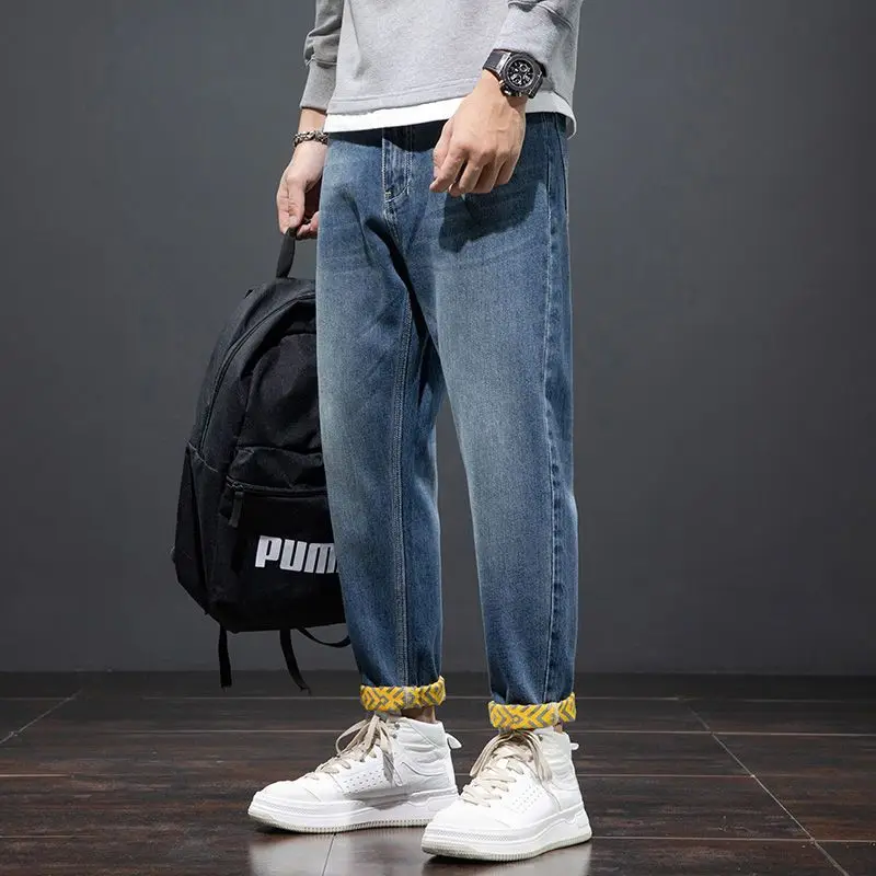 2023 Spring New Light Luxury Fashion Jeans Men Pants Korean Version Loose Comfortable Casual Pants Boutique Clothing SimpleStyle