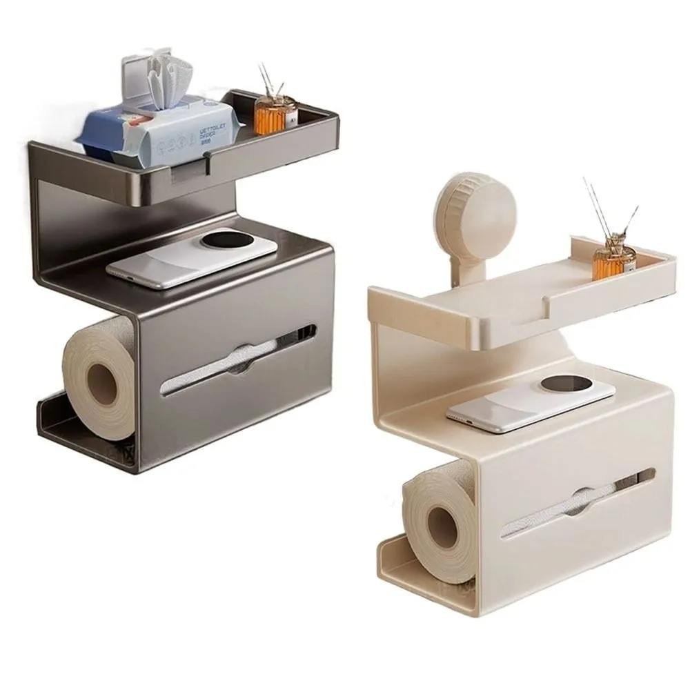 

Wall Mounted Toilet Roll Paper Holder Strong Load-bearing Suction Cup/Self-adhesive Toilet Paper Storage Rack with Storage Rack