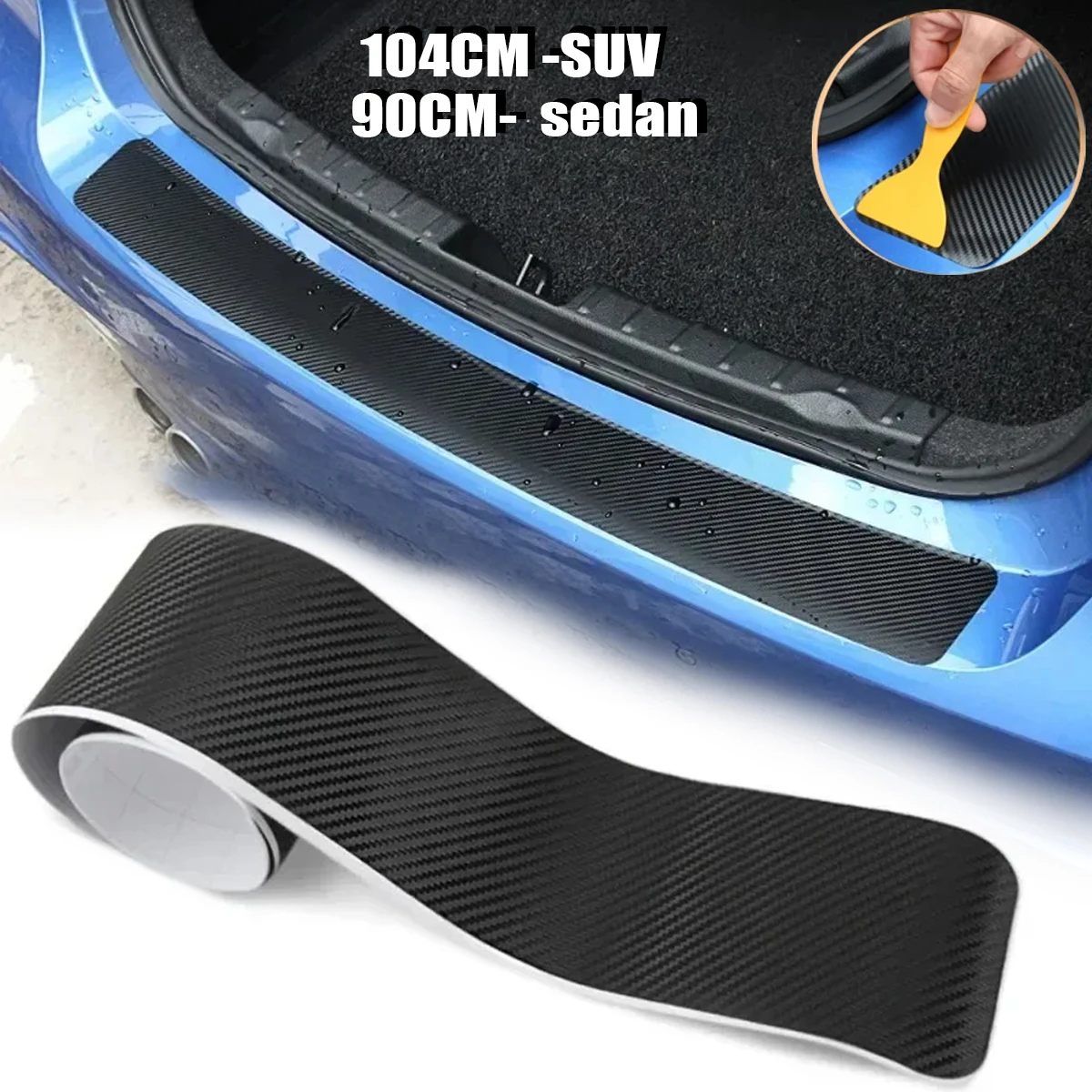 Adesivo Protetor de Para-choque Traseiro Universal em Fibra de Carbono 3D, Resistente a Arranhões e Impactos, Faixa de Acabamento para Porta-Malas de Carro