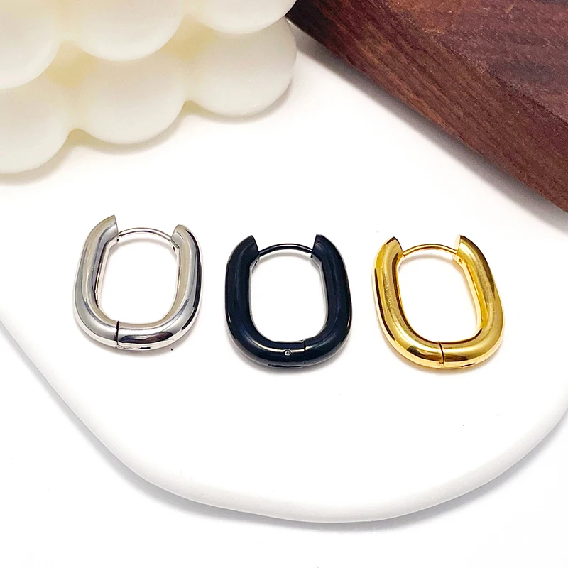 Fashion Stainless Steel Hoop Earrings For Women 4mm Thick U Shape Punk Hip Hop Gold Silver Color Female Jewelry Pendientes Mujer
