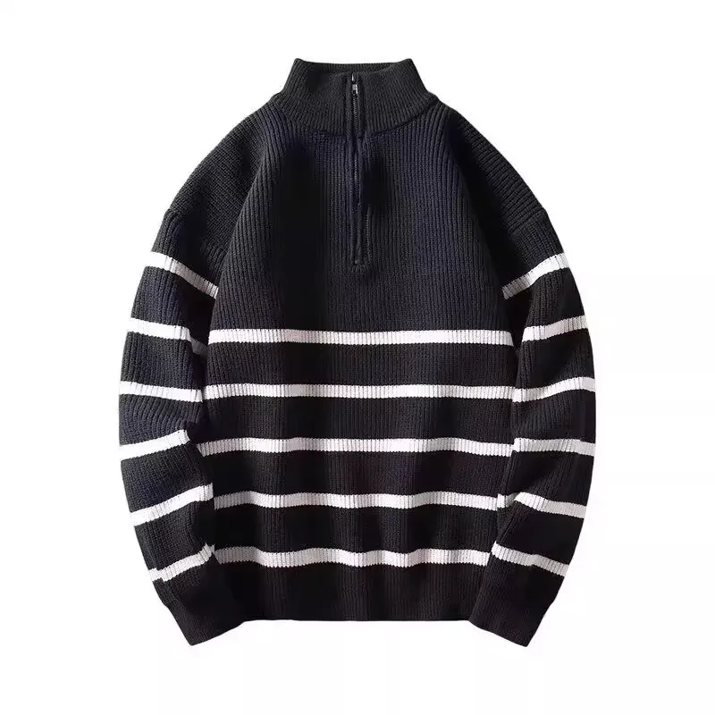 سترة رجالية كاجوال محبوكة بسحاب للخريف والشتاء بطبقة أساسية مخططة irt Hong Kong Sle عصرية غير رسمية متعددة الاستخدامات...