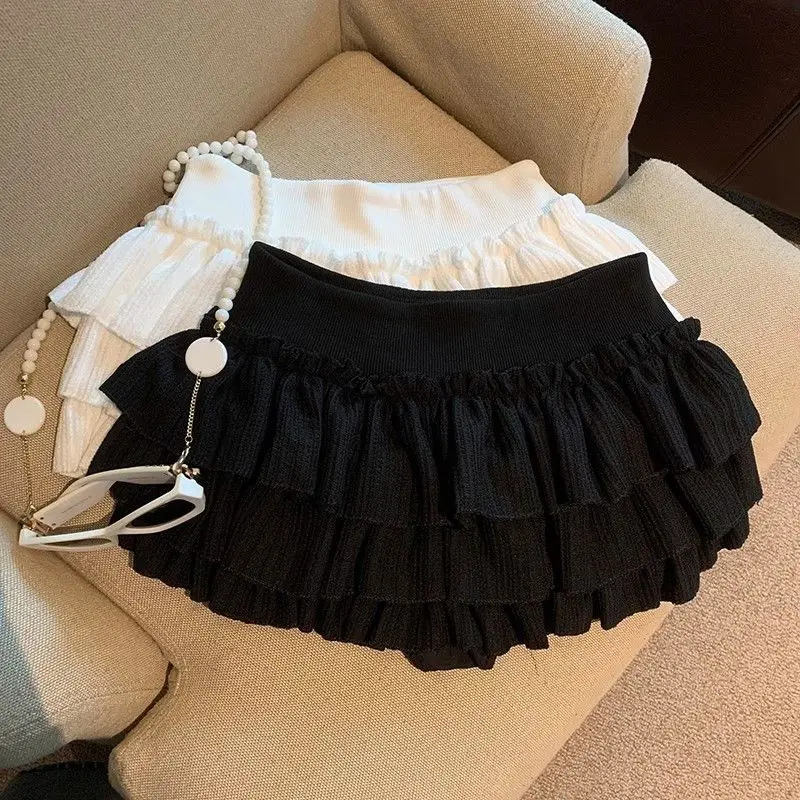 Deeptown Sweet Kawaii Cake Skirts Women Elegant Korean Fashion Ruffle Mini Skirt Harajuku Casual High Waist Solid Layered Skirt