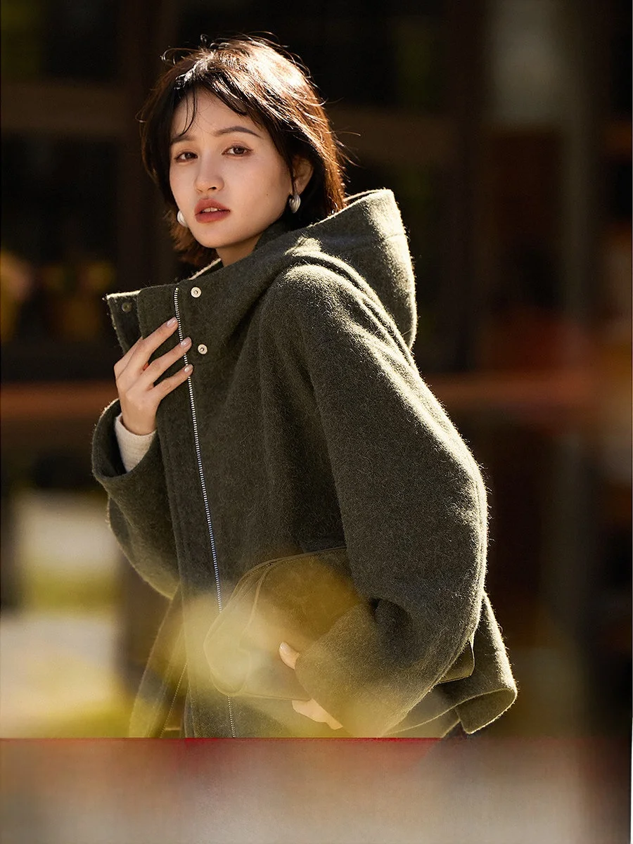 

Женское демисезонное пальто из шерсти и стеганой ткани с капюшоном и воротником-стойкой, теплая верхняя одежда для офиса, осень-зима