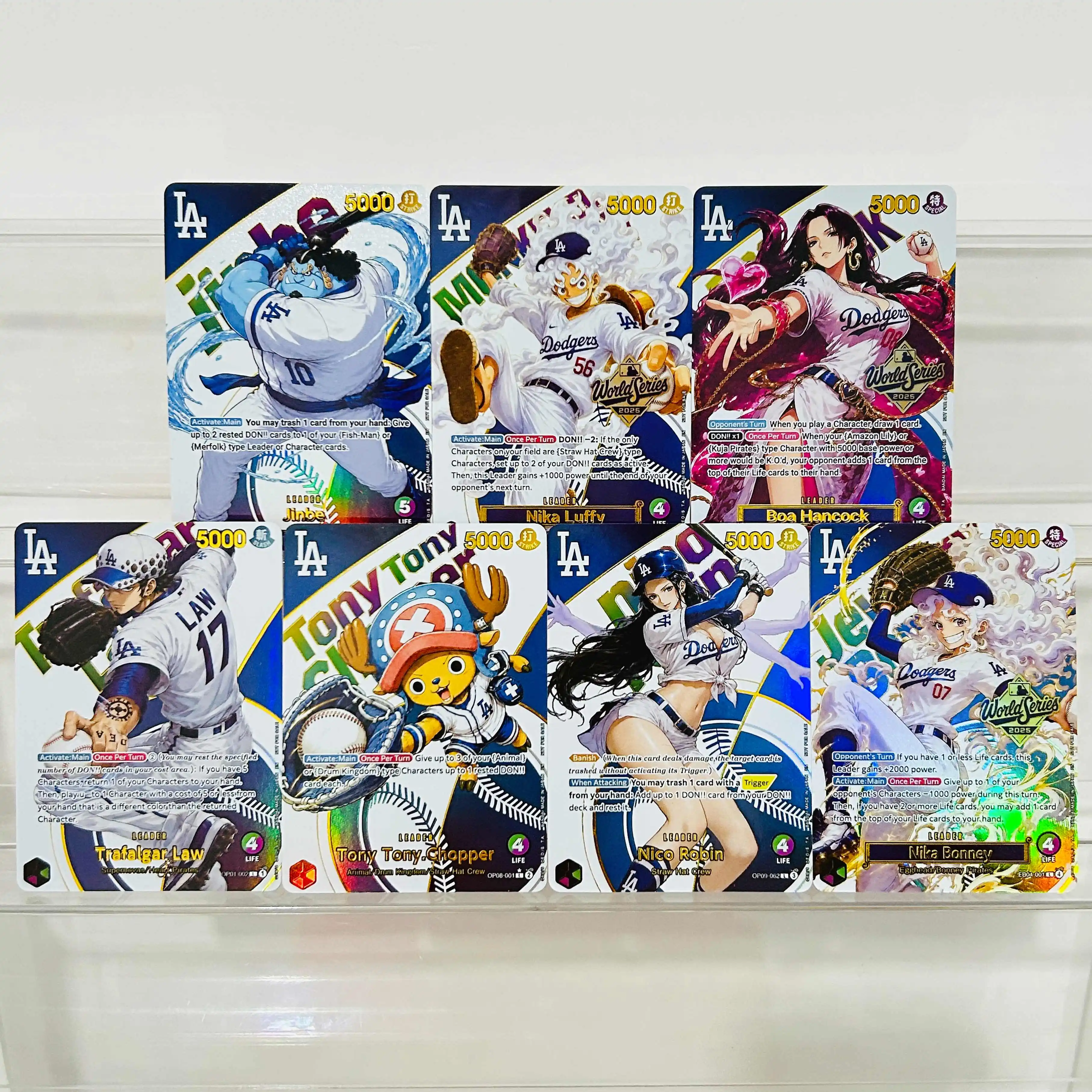 One Piece Jinbe Luffy Hancock Law Chopper Robin Bonney 7-teilige Folien-Textur DIY-Karten EN-Version Premium Anime-Sammelkarten