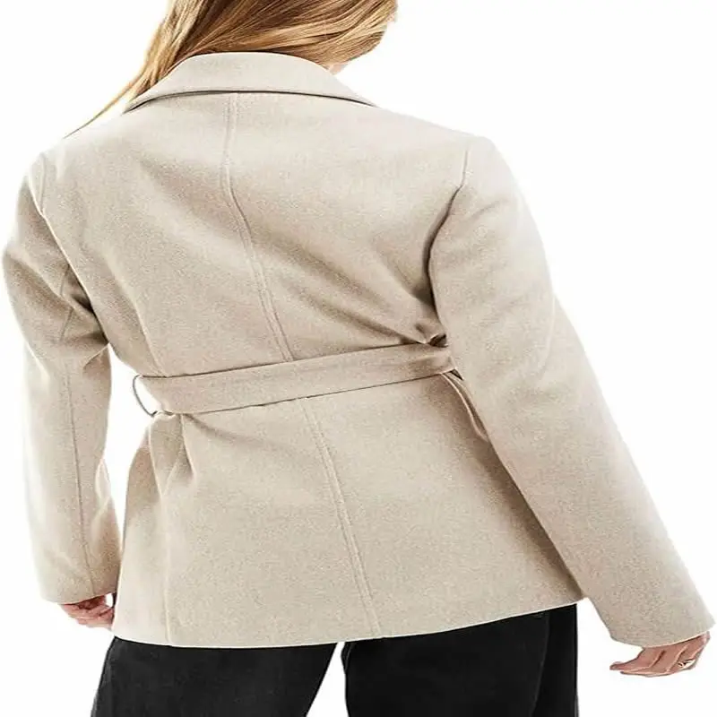 Women Wool Coat Turn-Down Collar Long Sleeve Winter Coat
