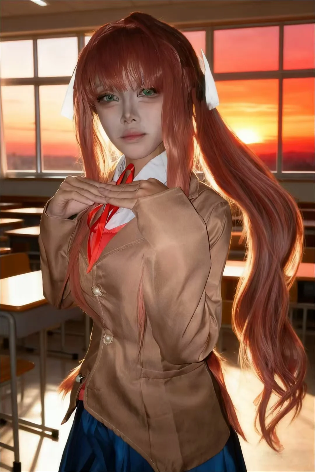 

Monika Cosplay Costume Literature Club School Uniform Anime Outfit