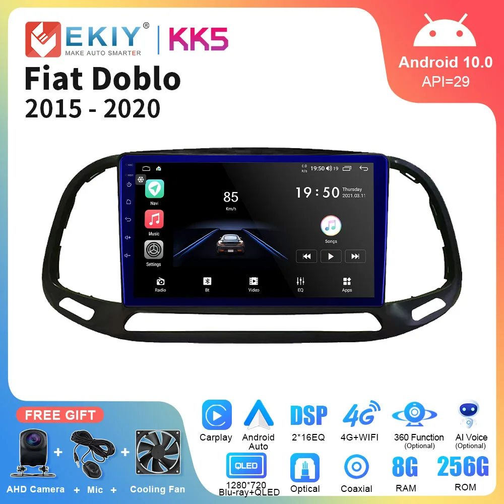 

Автомобильный радиоприемник EKIY KK5 для Fiat Doblo 2015-2020 2Din Android Auto DSP Мультимедийный видеоплеер GPS-навигация CarPlay Стереоприемник