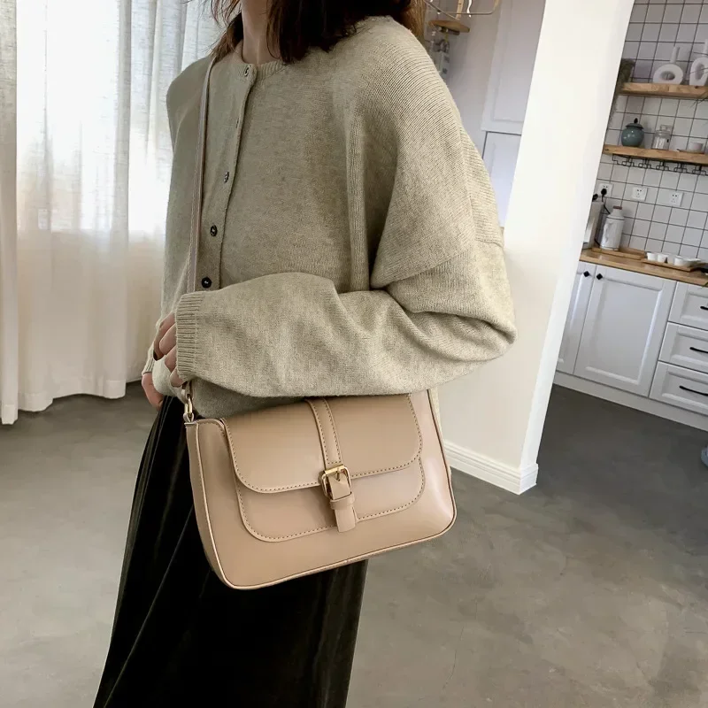 Brown Crossbody Messenger Bag For Women Leather Shoulder Bags For Ladies Medium Size Square Retro Designer Handbags 2022 Trend