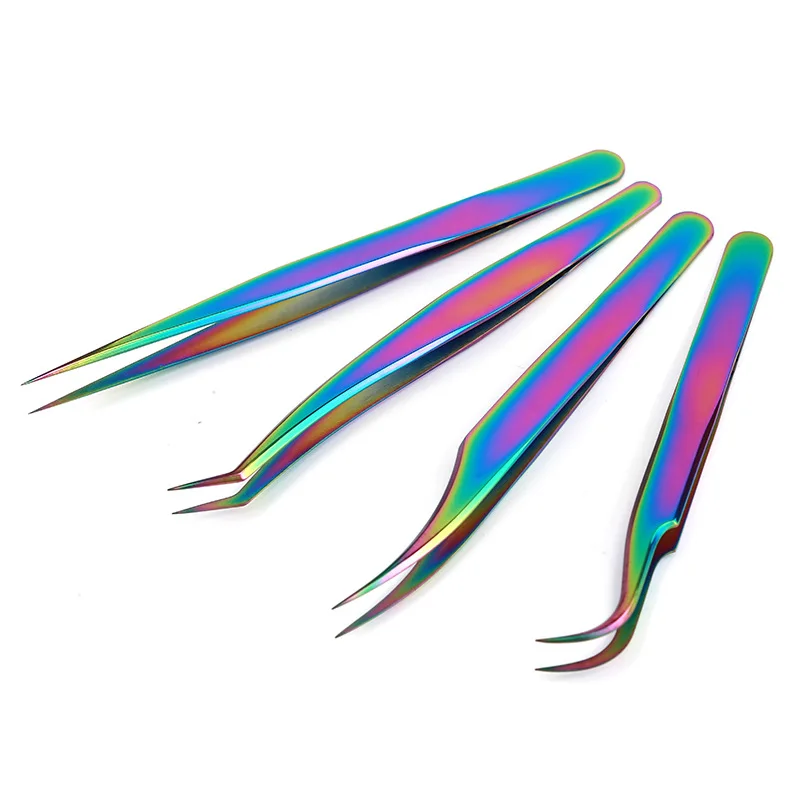 Pincettes spéciales d'artiste de maquillage de cils, greffage de faux cils, outils de dispositif auxiliaire, pince en acier inoxydable Ti de couleur