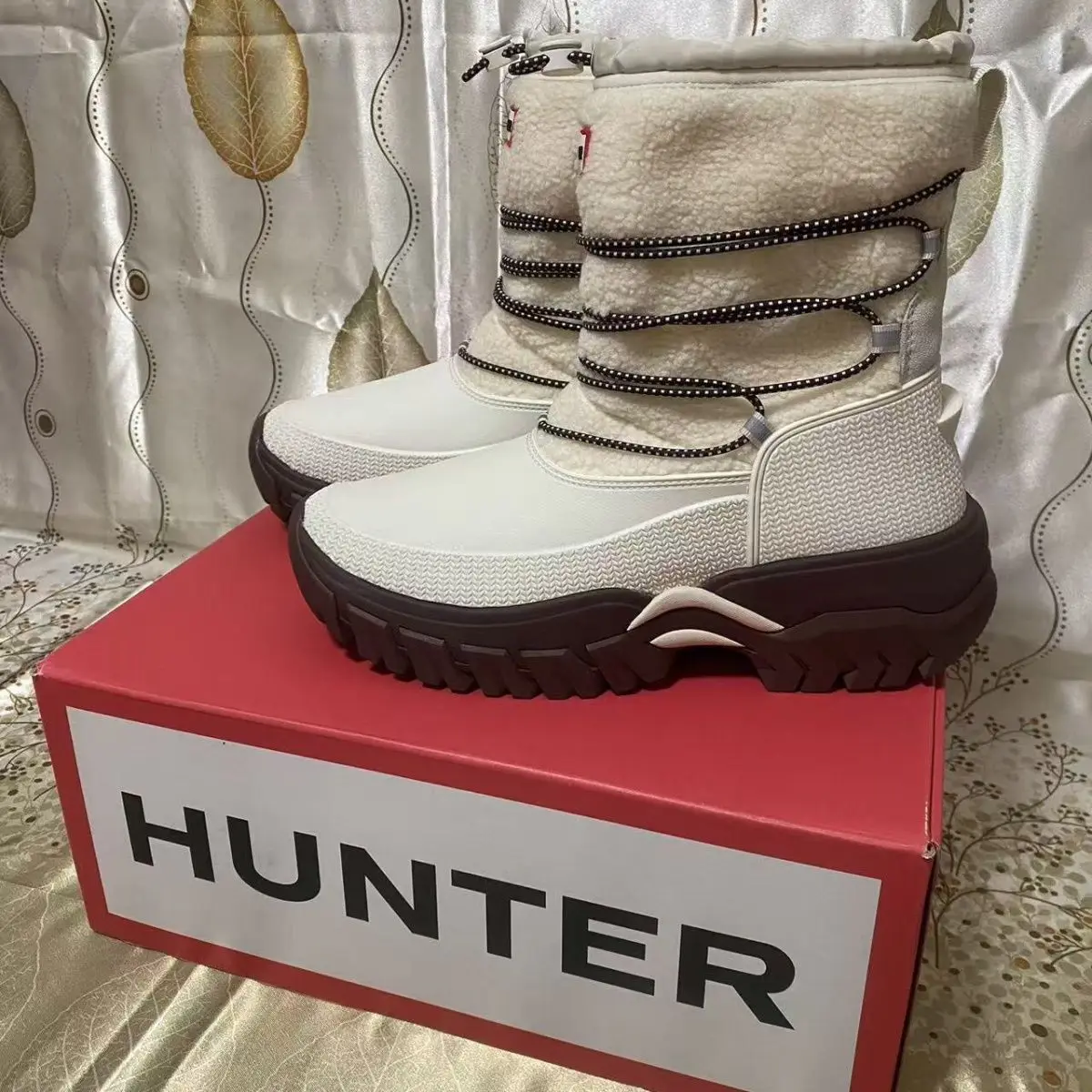 HUNTER Boots Warm Non-slip Casual Comfortable Versatile Mid-calf Unisex Beige Winter Waterproof Durable Trendy Outdoor