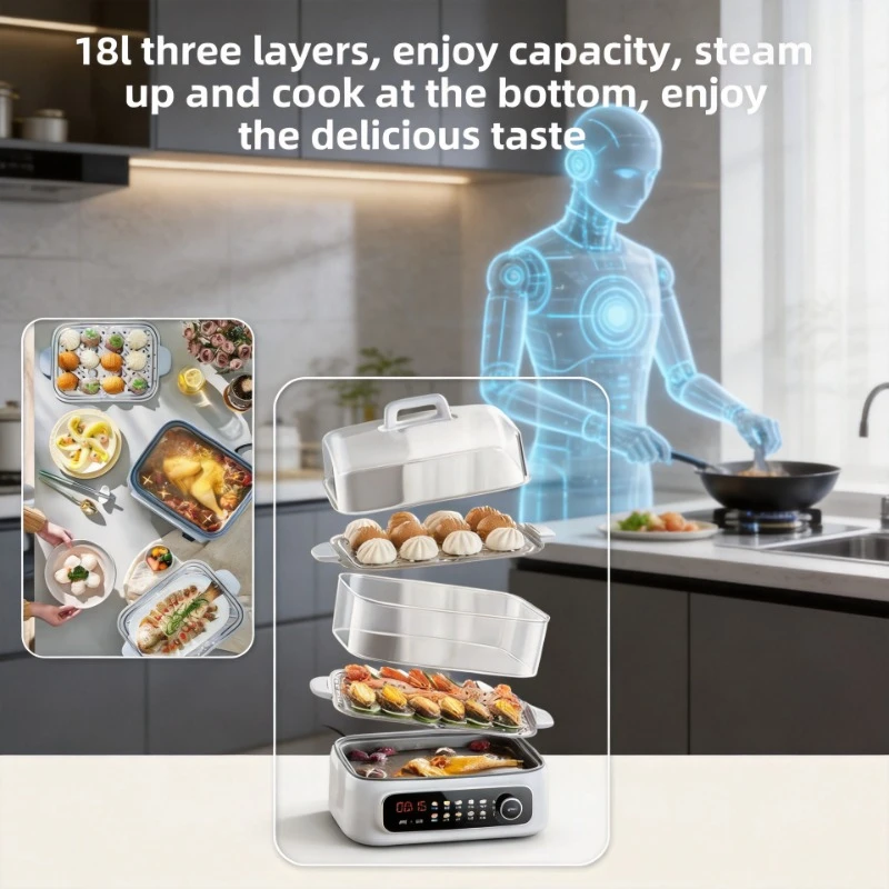 

Electric Steamer Large Capacity Fully Automatic Power Outage Protection Multifunctional Three Layer Steaming Cooking Stewing