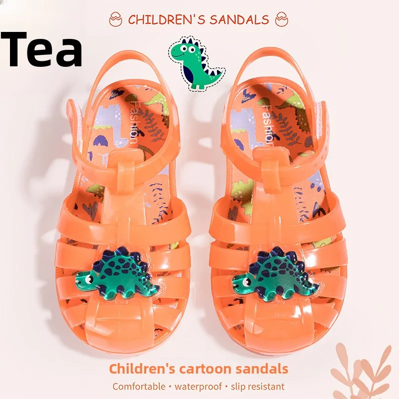 Fashionable Summer New Children's Jelly Sandals Trendy Beach Shoes Girls Cartoon Dinosaur Sandals Students Kids Crystal Shoes