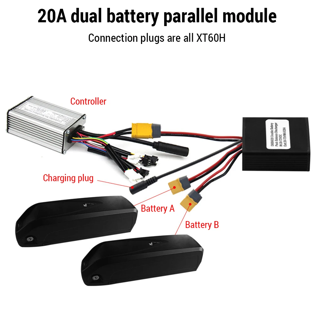 20V‑72V 40A Dual Battery Connector Electric Bike Double Battery Discharge Converter Electric Vehicle Accessories