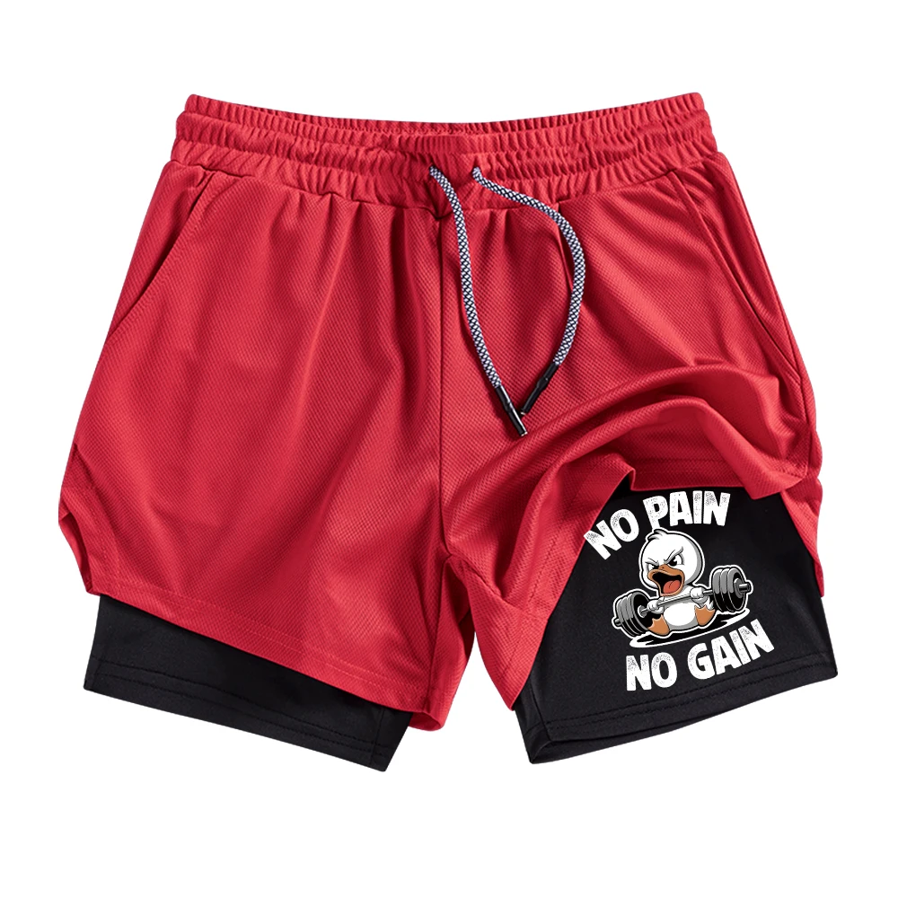 

Men's Fun Weightlifting Duck Print 2 In 1 Fitness Shorts Summer Quick Drying Casual Beach Shorts Outdoor Fitness Cycling Shorts