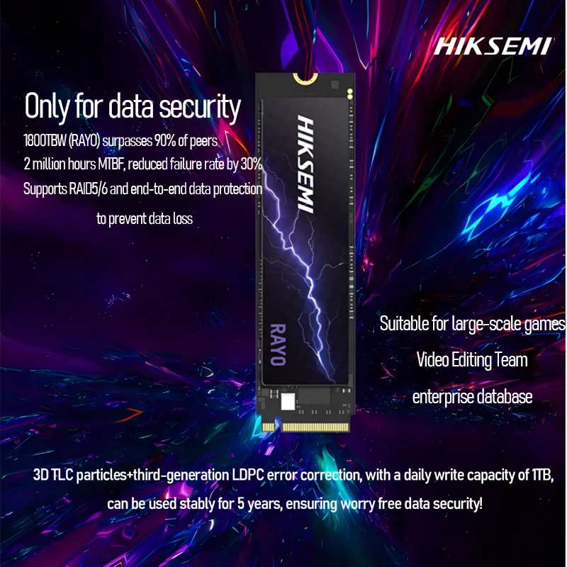 HIKSEMI RAYO série 1 to SSD NVMe M.2 2280 PCIe Gen4x4 7450 mo/s lecture 6750 mo/s écriture 3D TLC SSD interne pour PC portable PS5