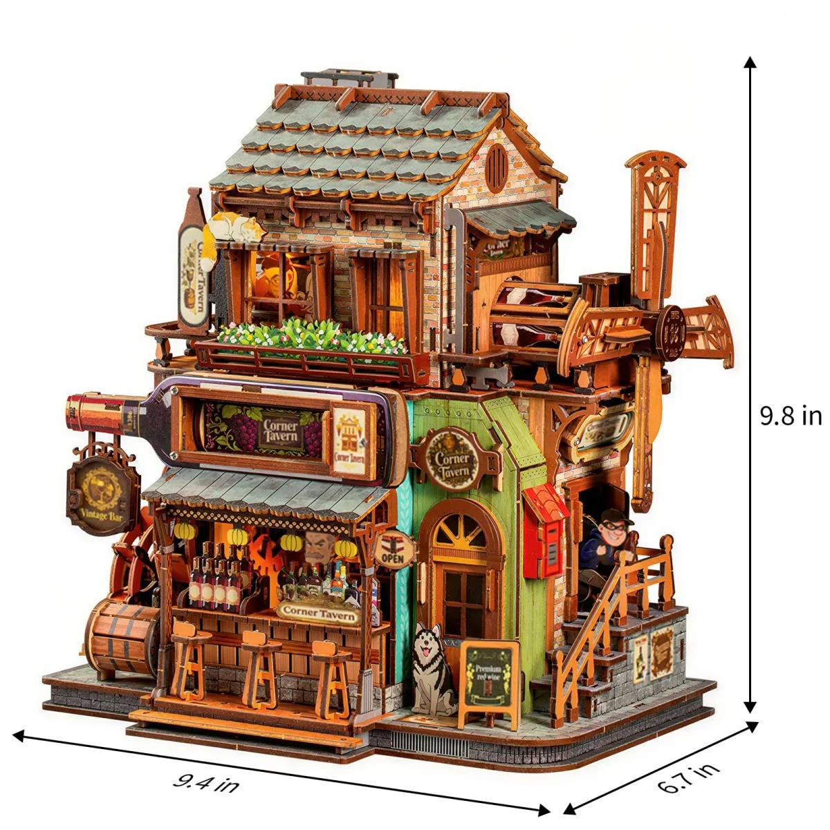 3D Wooden Corner Tavern DIY Music Model Kit DIY Wooden Craft for Desk Decor Bookshelf Display Collectors Puzzle Lovers