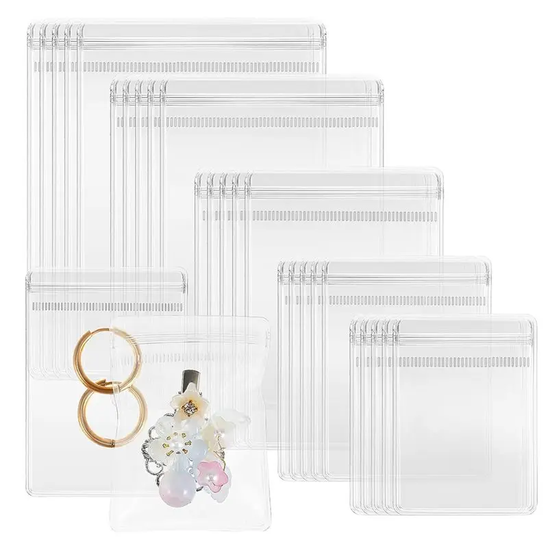 A01F-150Pcs Clear PVC Jewelry Bags Plastic Jewelry Pouches Rings Earrings Storage Bags Anti Tarnish Lock Bags