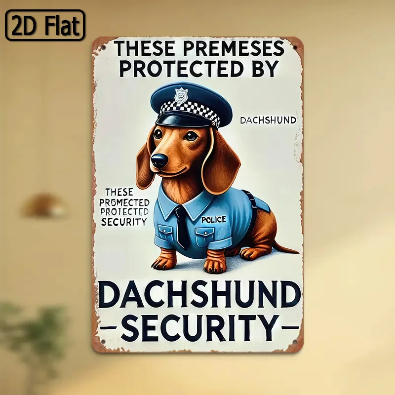 2D Flat, [2D Flat] 1-Piece Fun Dachshund Security Sign - Metal Dog Warning Sign with Canine Art Pattern, Humorous Pet-Themed Deterrent Sign, Suitable for Home Yard, Outdoor/Dachshund Lovers Decoration (8x12inch /20X 30cm), 2D Flat, Halloween/Christmas Decoration