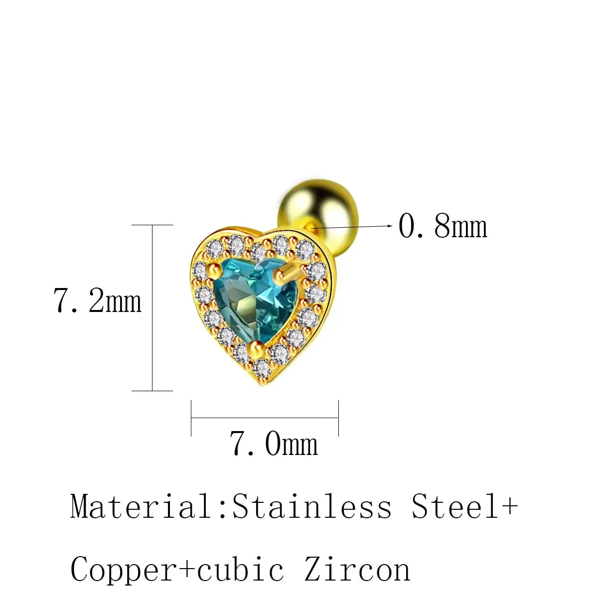 1Piece Silver Color Fashion Stainless Steel Heart Screw Bead Stud Earrings for Women Charm Ear Bone Piercing Jewelry Accessories