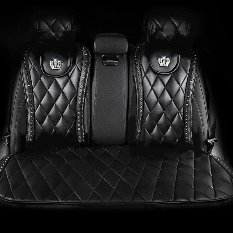 

Fashion Crown Universal Car Back Seat Cover For Man Women Top Quality Rivet Leather Auto Seat Cushion Pad Protector Accessories