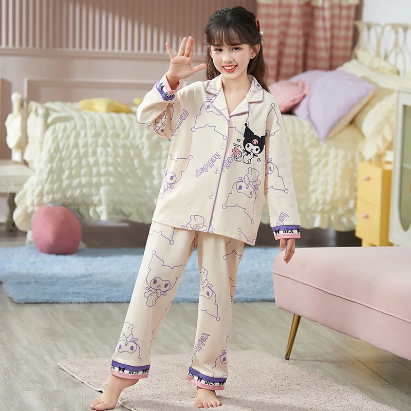 

Harajuku Kuromi Girls Pajama Sets Sweet Cute Pattern Print Soft Comfortable Gal Sleepwear Suit Loose Suitable Autumn Winter