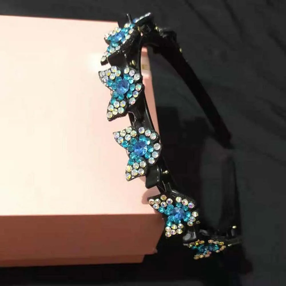 

Elegant Hair Bands with Clips Sweet French Style Rhinestone Bangs Clip Headband Shiny Hair Weaving Tool