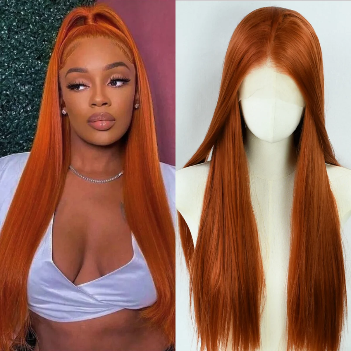 Прямой парик с рыжими костями, 13x4 HD, кружевной фронтальный парик, синтетические натуральные волосы, повседневная одежда, парики, термостойкие, косплей