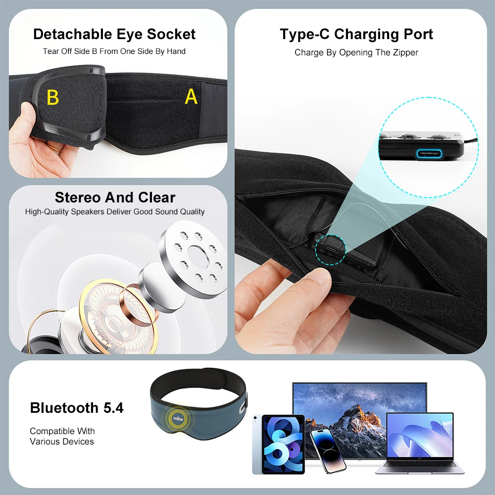 Bluetooth Music 3D Sleeping Eye Mask Wireless Headphones Breathable Light Blocking Eye Cover Removable Washable Eyeshade Travel