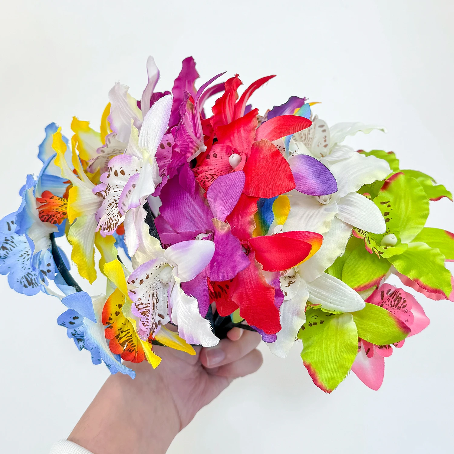 

5/4 шт. красочные повязки на голову с имитацией орхидеи, обруч для волос из сплава для девочек, женщин, детей, аксессуары для волос с шариком