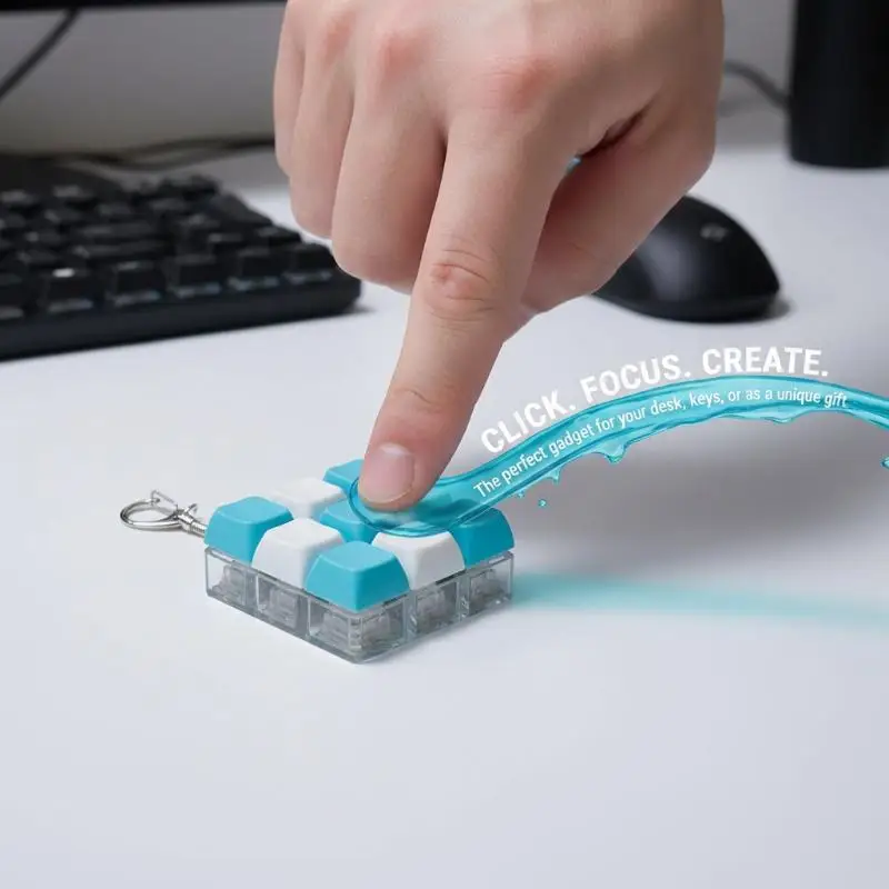 New Fidget Keychain DIY Keyboard Fidget Keychain Keys Button Relief Stress Finger Keyboard Cap 9Keys Pass The Time Clicker Toy