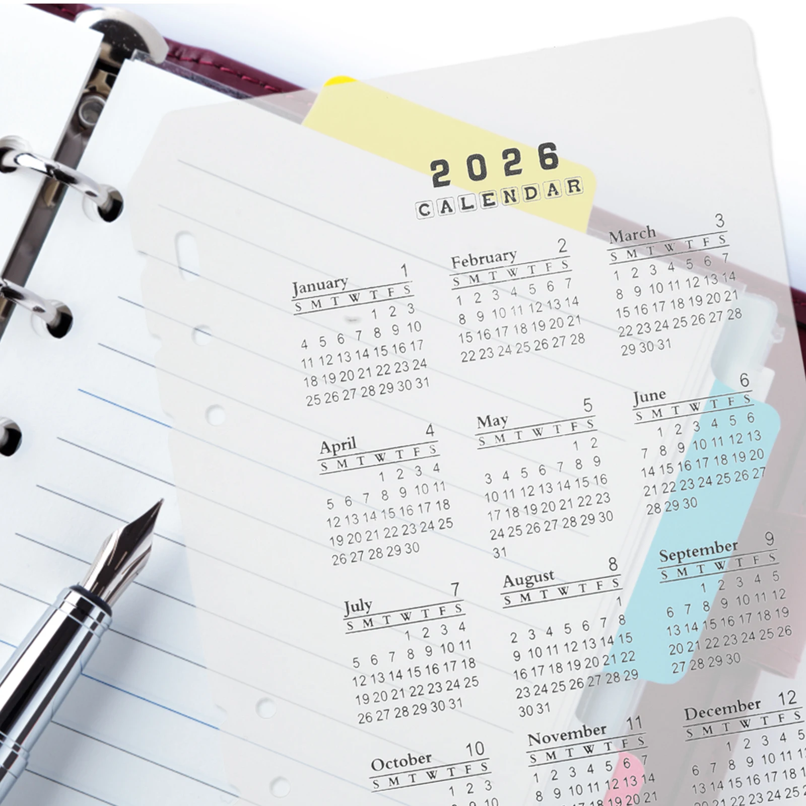 

4pcs A5 Plastic Frosted Calendar Dividers 6-Hole Refillable Index For 2026 Date Organization Monthly Planner Notebook Binder
