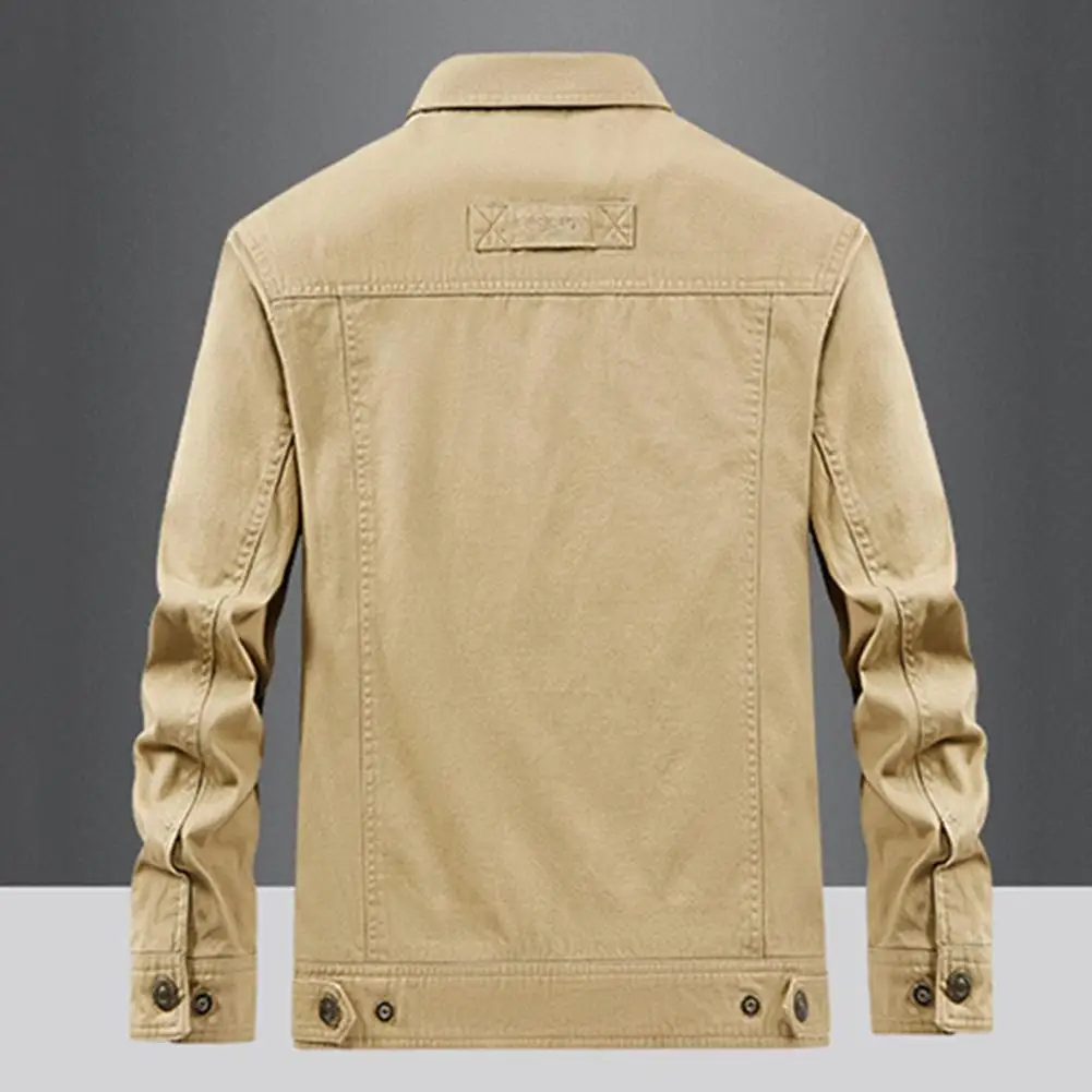 Men Jacket Lapel Long Sleeve Multi Pockets Design Jacket Coat Solid Color Single Breasted Outdoor Jacket Daily Wear