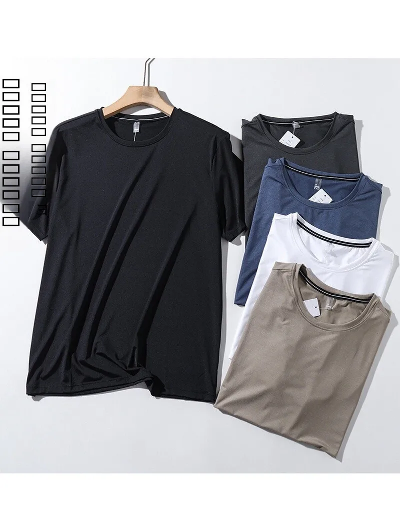 

Summer New Ice Silk Elastic Qui Dry Breathable Thin White f Sve Loose Casual Sports ort Sve T irt for Men