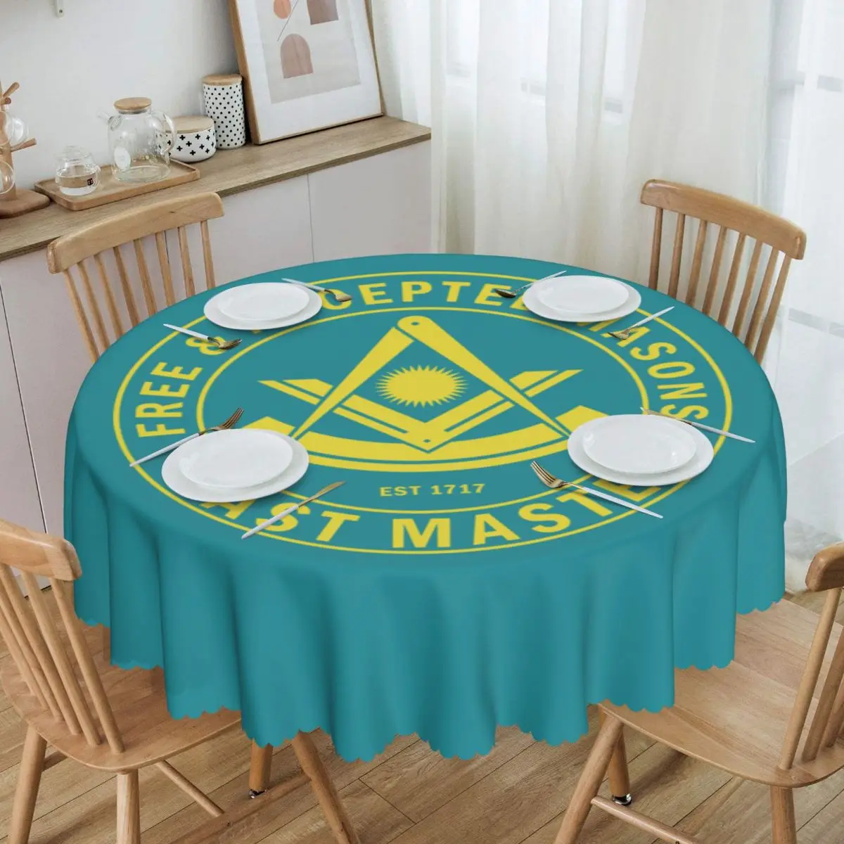 

Round Fitted Masonic Freemason Table Cloth Oilproof Tablecloth 60 inch Table Cover for Kitchen Dinning