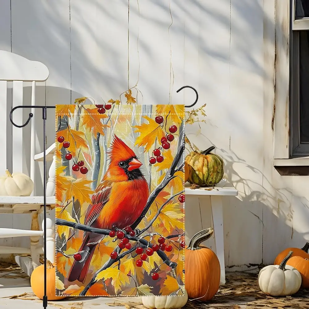 Fall Garden Flag Cardinal Garden Flags 12x18 Inch Double Sided Burlap Outdoor Decoration Autumn Porch Thanksgiving Small Yar UUN