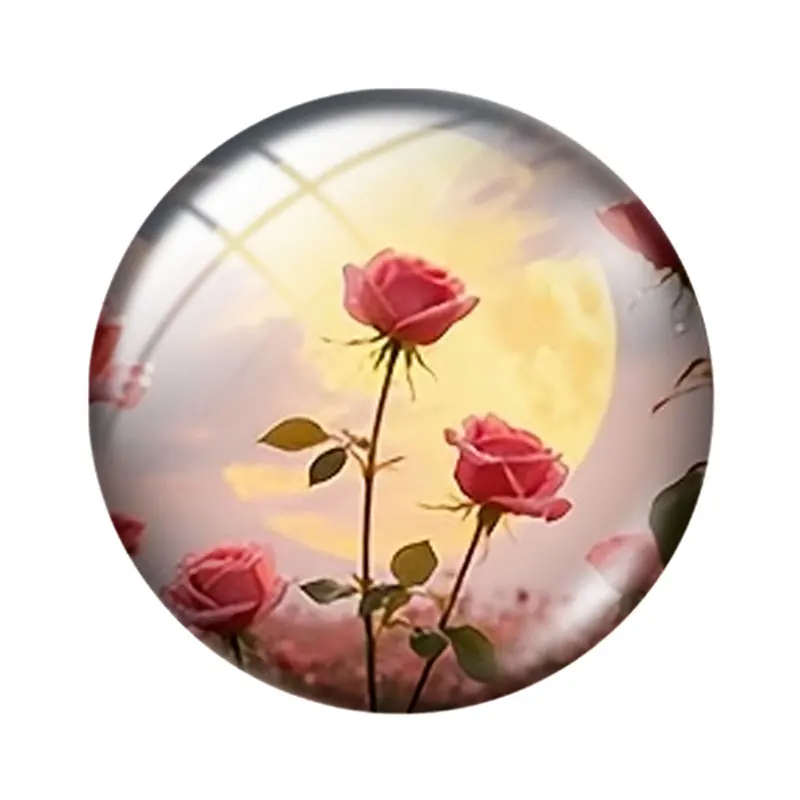 Moon Rose Romantic Garden 10pcs 12mm14mm/16mm/18mm/20mm/25mm Round Photo Glass Cabochon Demo Flat Back Making Findings Jewelry