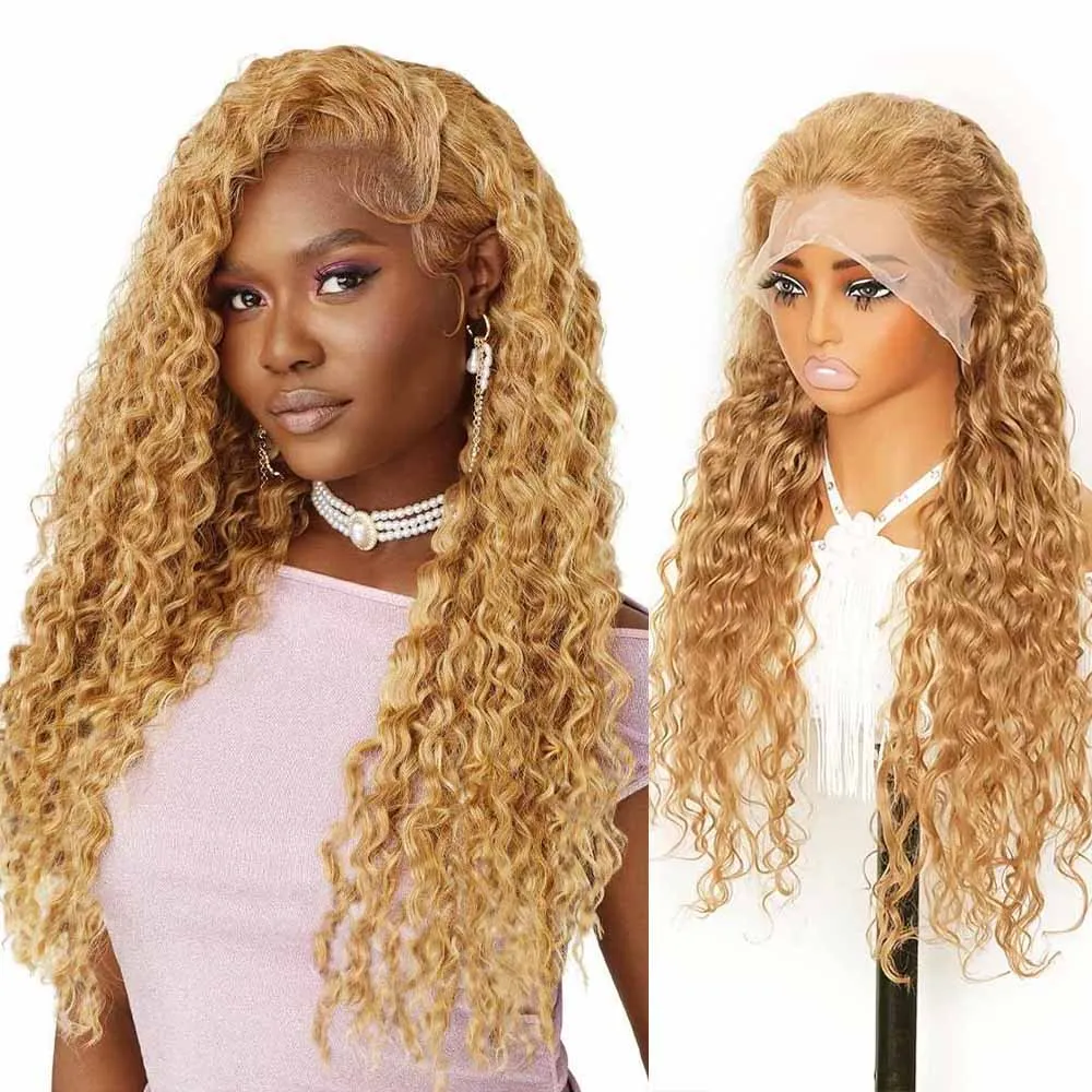 

Honey Blonde Water Wave 13x6 Lace Front Human Hair Wigs 36 Inch 13x4 Lace Frontal Wig Pre Plucked Brazilian Wig For Women