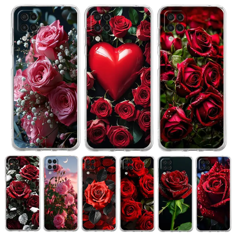 Schöne rote Rose Blumen Handyhülle für Samsung A13 A33 A73 A53 A23 A51 A71 A21S A12 A31 A41 A05s A03S A15 A25 A32 5G Abdeckung
