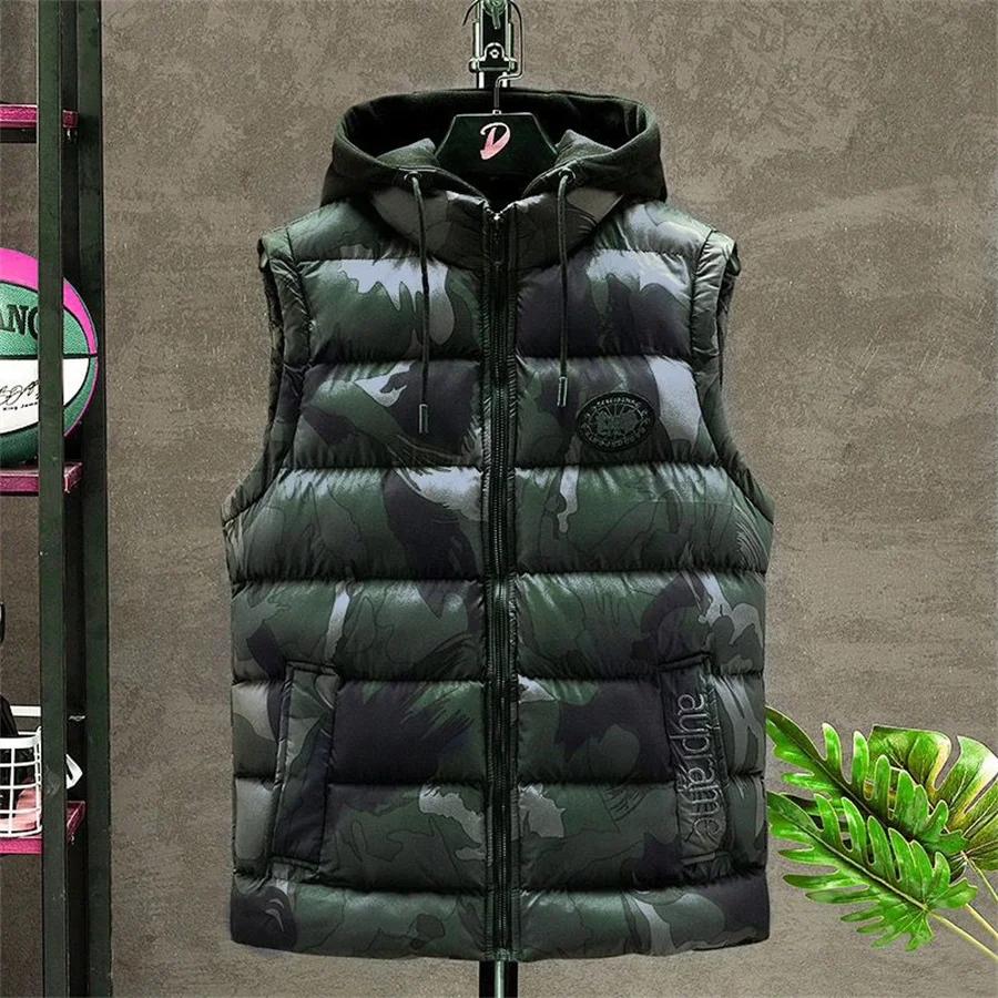 Men's Vest Winter Warm Sleeveless Jackets Fashion Camouflage Hooded Gilet Casual Coat Men Clothes Big Size 9XL Male Tops