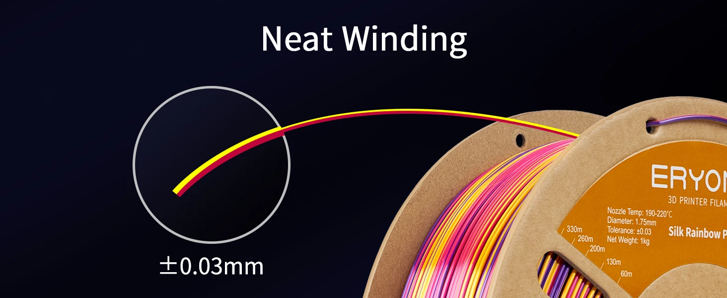 ERYONE 3KG PLA Silk Twist Rainbow Premium Shiny Filament 3D Print, Multicolor, PLA Silk Twist Rainbow Filament, 1KG/Spool