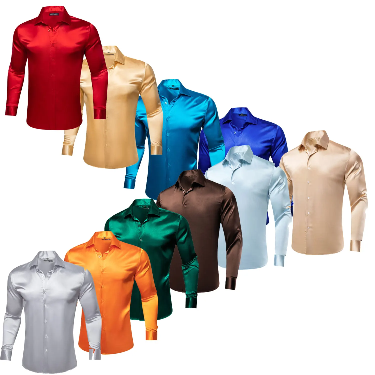 Wedding Party Men's Polyester Satin Dress Shirt Long Sleeve Formal Tops