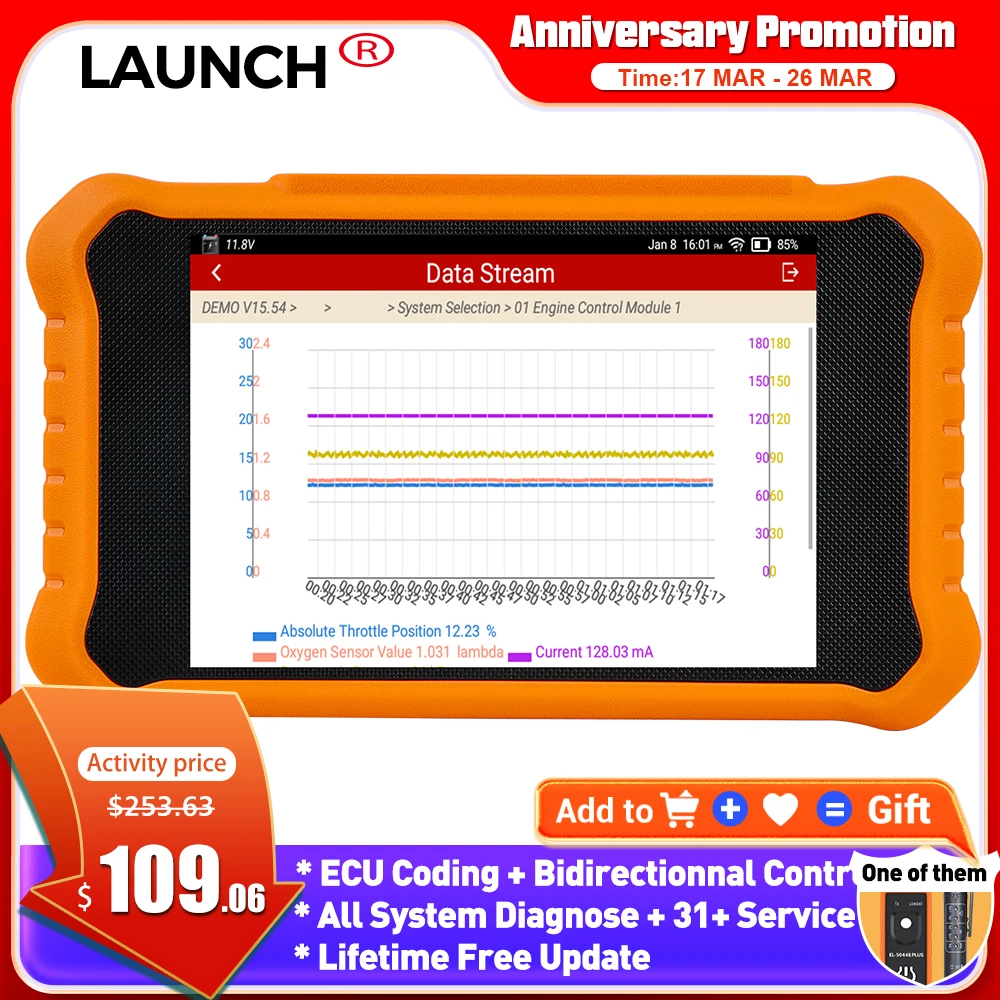 LAUNCH X431 Elite 2.0 Car Full System Diagnostic Tools OBD2 Scanner Active Test ECU Coding 31+ Service Lifetime Free Update