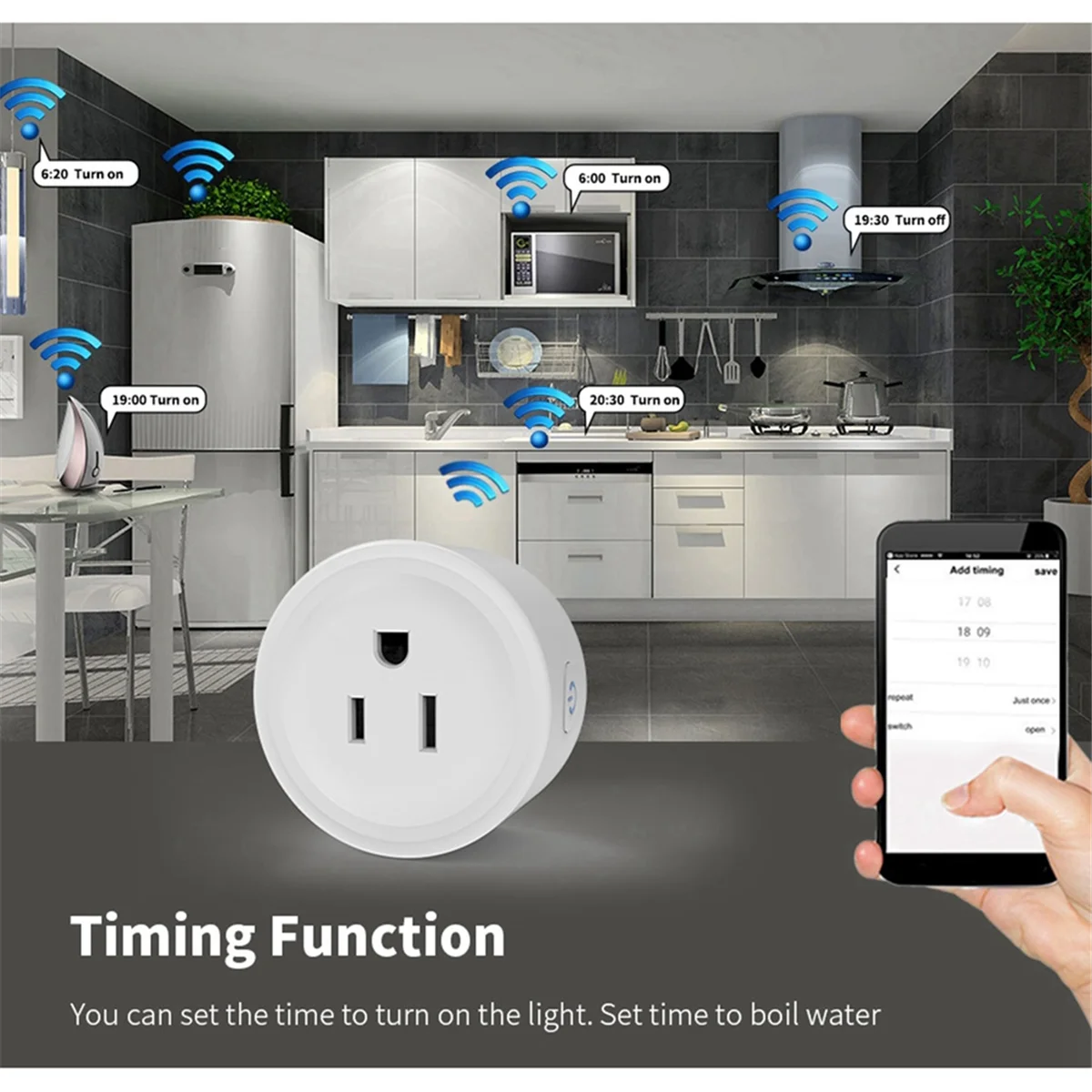 16A Wi-Fi Smart Voice Control Plug APP Разъем дистанционного управления синхронизации, совместимый с Alexa, вилкой HA US