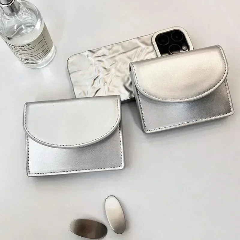 New Fashion Simple PU Zipper Wallet for Women Portable Cover Type Coin Purse Coin Bag Multi-card Slot Silver Card Holder Pouch